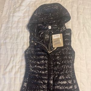 Herno Black Shiny Quilted Puffer long Vest optional hood